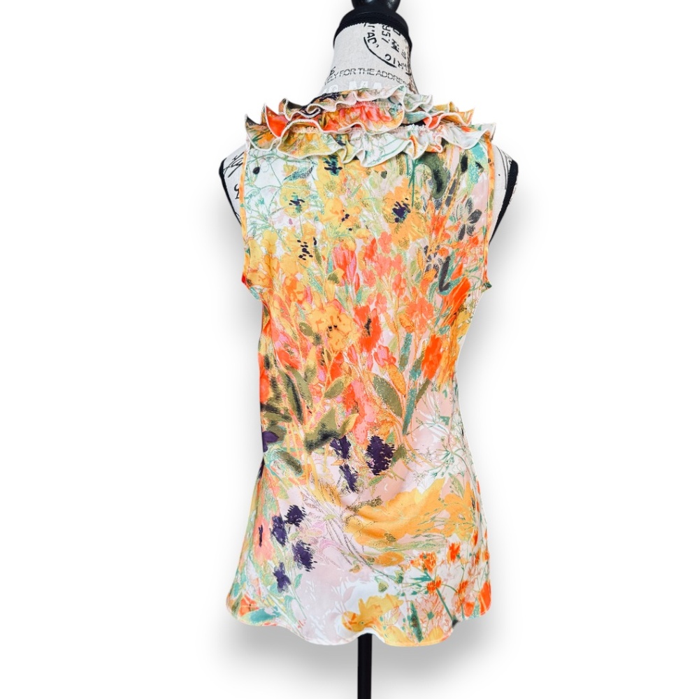 Spense Floral Ruffle Neck Sleeveless Blouse Size M - Picture 2 of 7